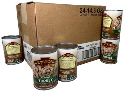 Keystone Meats All Natural Canned Turkey 14.5 Ounce Long Term Shelf Life Emergency Survival Food Canned Meat | Fully Cooked Ready to Eat | All White Meat No Carbs Gluten Free Family Pack of 24