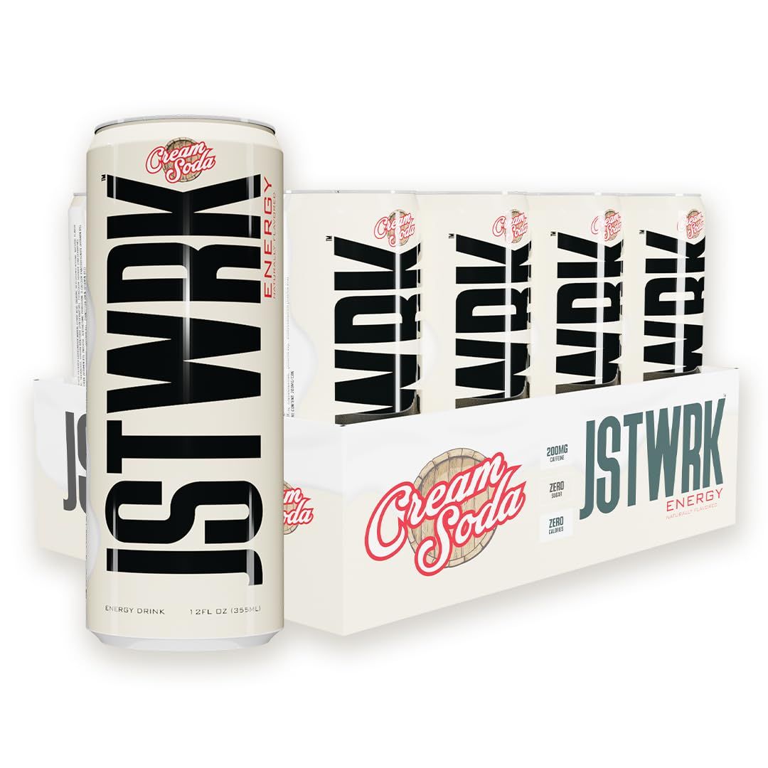 JST WRK Energy Drink - 12-Pack, Sugar-Free, Zero Calories, No Sugar Alcohols, 12 Fl Oz., 200 milligrams Caffeine (Cream Soda)