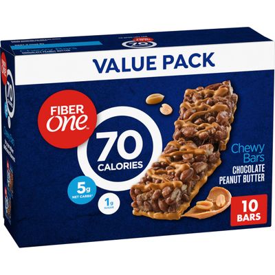 Fiber One 70 Calorie Chewy Bars, Chocolate Peanut Butter, Snack Bars Value Pack, 10 Ct, 8.2 oz