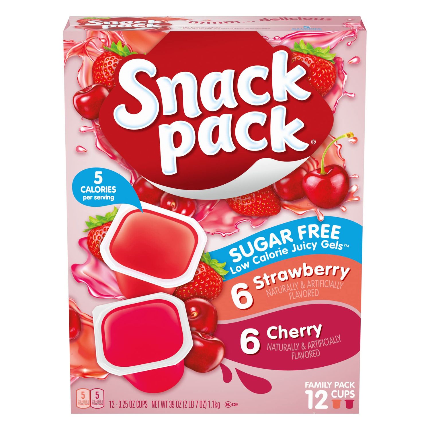 Snack Pack Sugar-Free Strawberry &amp; Cherry Flavored Low Calorie Juicy Gels Family Pack, 3.25 oz 12 ct