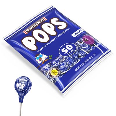 Tootsie Pops Single Flavor Bag - Grape Flavored Lollipops with Chocolatey Center - Individually Wrapped Hard Candy - Blue Candy - Peanut Free, Gluten Free, 50 Count (Pack of 1)