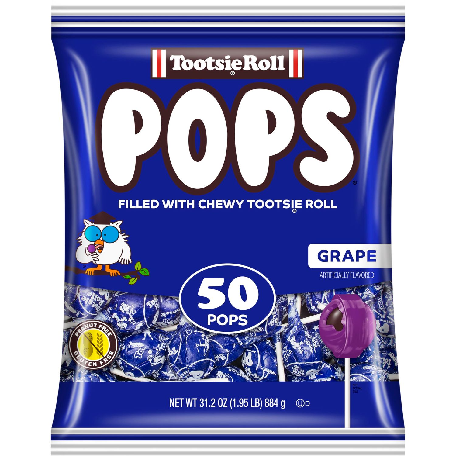 Tootsie Pops Single Flavor Bag - Grape Flavored Lollipops with Chocolatey Center - Individually Wrapped Hard Candy - Blue Candy - Peanut Free, Gluten Free, 50 Count (Pack of 1)