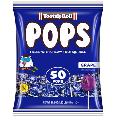 Tootsie Pops Single Flavor Bag - Grape Flavored Lollipops with Chocolatey Center - Individually Wrapped Hard Candy - Blue Candy - Peanut Free, Gluten Free, 50 Count (Pack of 1)