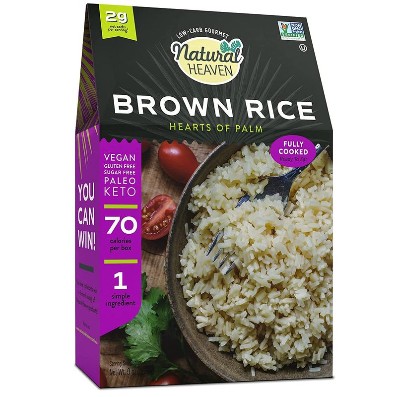 Natural Heaven Rice, Hearts of Palm Rice, Brown Rice, Gluten Free, Vegan, Low Carb Rice for a Keto Snack or Healthy Food Meal, 9 Oz