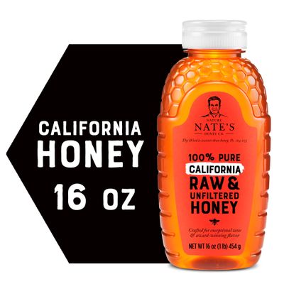 Nate&#39;s California 100% Pure, Raw &amp; Unfiltered Honey - 16 oz. Squeeze Bottle - All-natural Sweetener