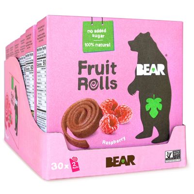 BEAR - Fruit Rolls - Raspberry - PINK, 0.7 Ounce (Pack of 30) (TRTAZ11A)