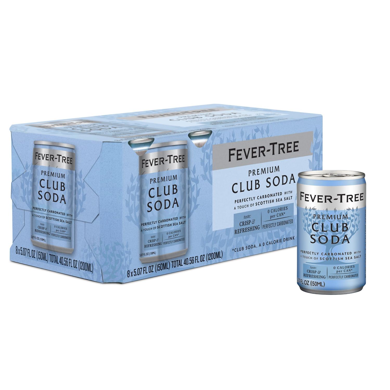 Fever Tree Club Soda Club Soda - Premium Quality Mixer - Refreshing Beverage for Cocktails &amp; Mocktails. Naturally Sourced Ingredients, No Artificial Sweeteners or Colors - 150 ML Cans - Pack of 8