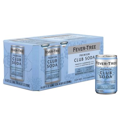 Fever Tree Club Soda Club Soda - Premium Quality Mixer - Refreshing Beverage for Cocktails &amp; Mocktails. Naturally Sourced Ingredients, No Artificial Sweeteners or Colors - 150 ML Cans - Pack of 8