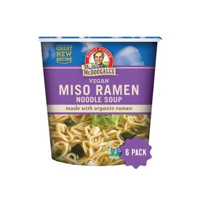 Dr. McDougall&#39;s Vegan Miso Ramen Soup - Instant Ramen Noodles Cups - Organic Instant Noodles - Vegan Ramen - Noodle Soup - Vegetarian Ramen Soup - 1.9 Ounces - 6 Pack
