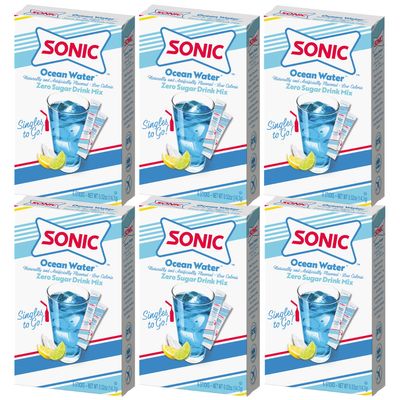 Sonic Singles to Go Powdered Drink Mix, Ocean Water, 6 Sticks per Box, 6 Boxes included (36 Sticks Total)