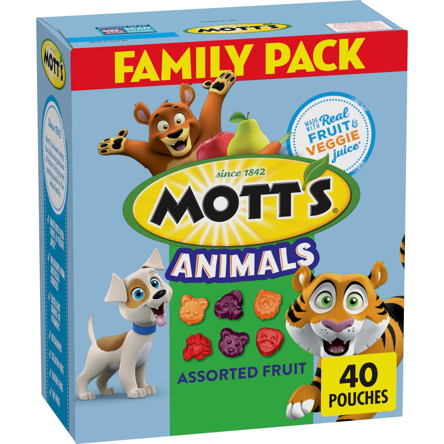 Mott&#39;s Fruit Flavored Snacks, Animals Assorted Fruit, Gluten Free Snack, Family Pack, 40 Ct, 32 oz