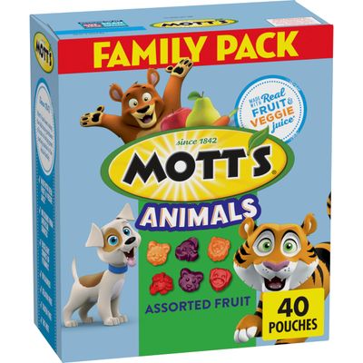 Mott&#39;s Fruit Flavored Snacks, Animals Assorted Fruit, Gluten Free Snack, Family Pack, 40 Ct, 32 oz