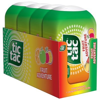 Tic Tac Fruit Adventure Mints, 4 Bottle Packs, On-the-Go Refreshment, Stocking Stuffers, 3.4 oz Each