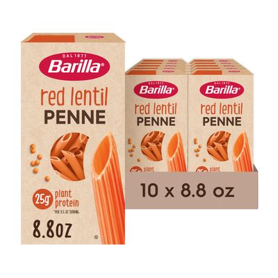 Barilla Red Lentil Penne Pasta, Good Source of Plant-Based Protein, Excellent Source of Fiber, Kosher, Gluten Free &amp; Non-GMO, 8.8 Ounce (Pack of 10)