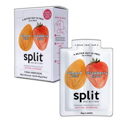 Split Nutrition Almond Butter and Strawberry Jelly Squeeze Packs - Non-GMO, Gluten Free Snack Pouch - On The Go Snack Made with Real Food - Zero Artificial Preservatives or Sweeteners (5 Pack)