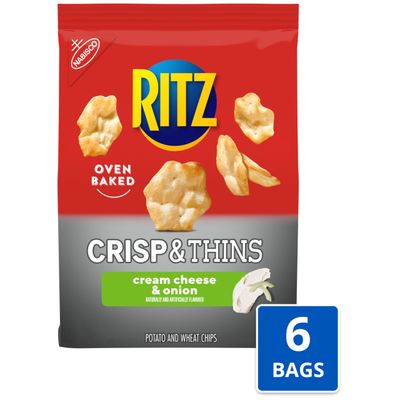 RITZ Crisp and Thins Cream Cheese and Onion Chips, 6 - 7.1 oz Bags