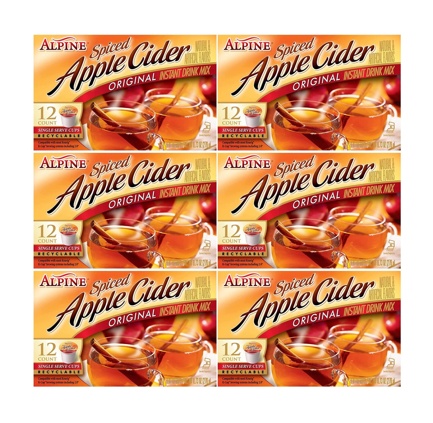 Alpine Original Spiced Apple Cider Instant Drink Mix, Single Serve K-Cups, 12 CT (Pack of 6)