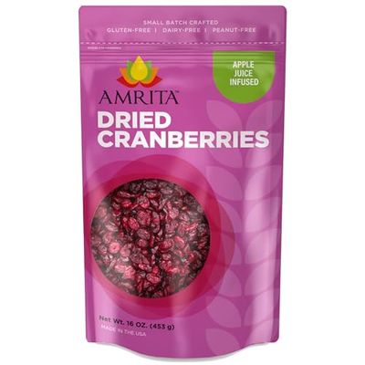 Amrita Dried Cranberries 1 lb | Sweetened with Apple Juice, Unsulfured, Gluten Free, non-GMO, No Preservatives | Packed Fresh in Resealable Bags | Fruit Snacks, Salads, Baking