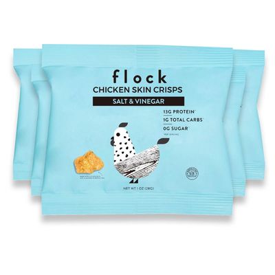 Flock Keto Chicken Skin Chips | Salt and Vinegar Flavor | Low Carb, High Protein, Sugar Free, Gluten Free Fried Chicken Skins - Chicken Chips for People | (1oz) 8-Pack Crispy Chicken Flock Chips