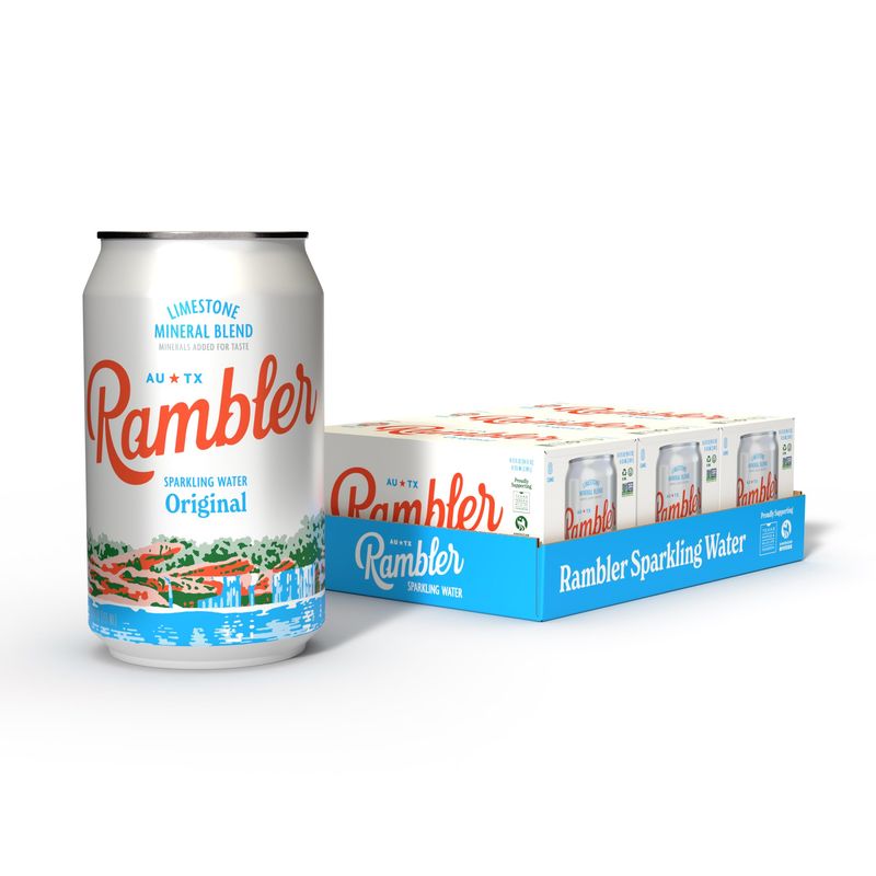 AUTX RAMBLER Sparkling Water, Limestone Mineral Blend, Original Flavor, 12-Ounce Cans, Three 8-Packs (24 Cans)