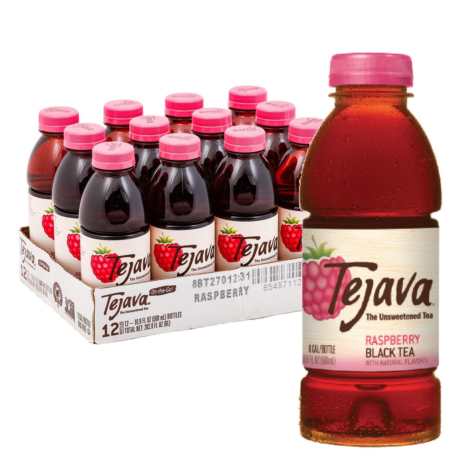 Tejava Unsweetened Raspberry Black Iced Tea, 16.9oz PET Bottles, Award Winning, Non-GMO-Verified, from Rainforest Alliance-Certified farms (12 Pack)