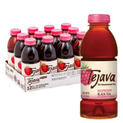 Tejava Unsweetened Raspberry Black Iced Tea, 16.9oz PET Bottles, Award Winning, Non-GMO-Verified, from Rainforest Alliance-Certified farms (12 Pack)