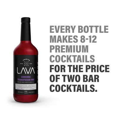 LAVA Premium Concord Transfusion Mix made with concord grape juice, real ginger, ginger ale, no artificial sweeteners, 1-Liter (33.8oz) Glass Bottle, Ready to Use