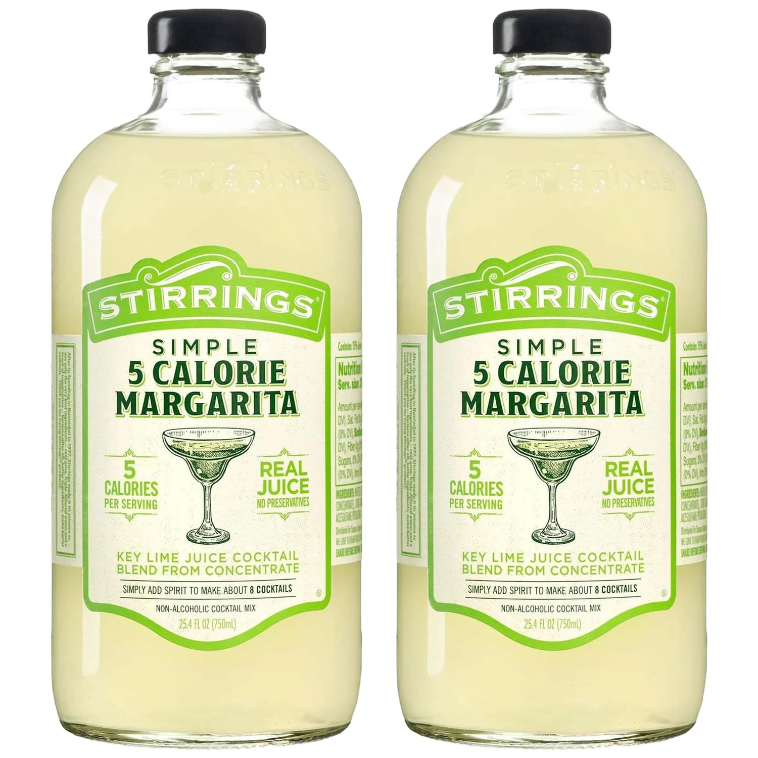 Stirrings 2 Pack Margarita Mix Cocktail Mix 750ml Bottles - Real Juice No Preservatives - 5 Calories - Drink Mixer