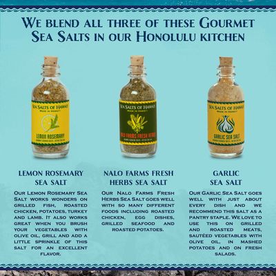 Sea Salts of Hawaii Seasoning Sea Salts Spice Set (Chef Set) - Great for Grilling, Cooking and Gifting. All Purpose Sea Salt with Herbs - Great for BBQ Rubs - 2oz. Each (6oz. Total)