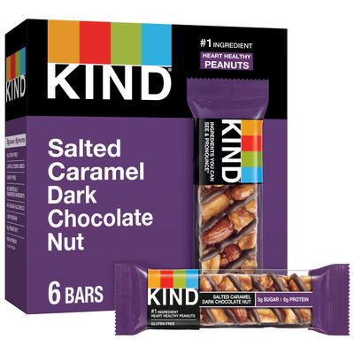 KIND Nut Bars, Salted Caramel &amp; Dark Chocolate Nut, Healthy Snacks, Gluten Free, Low Sugar, 6g Protein, 6 Count