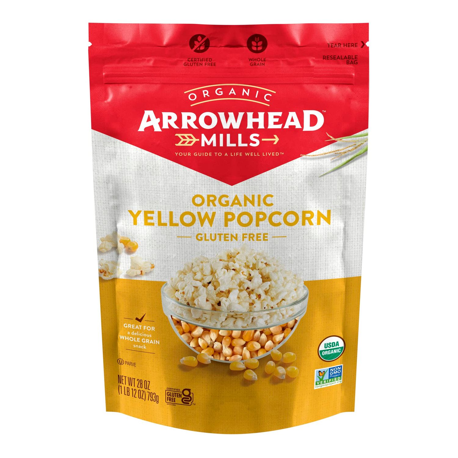 Arrowhead Mills Organic Yellow Popcorn, 28 oz Bag