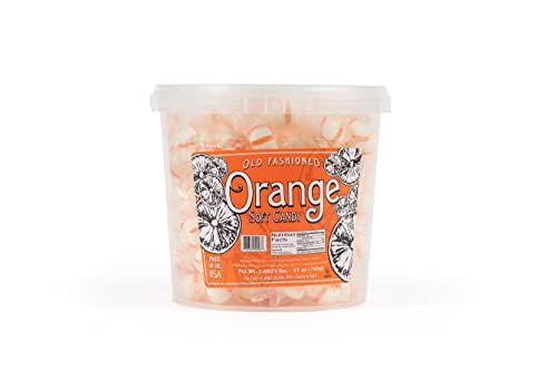Stewart Old Fashioned Orange Flavored Pure Sugar Candy Puff Balls - Individually Wrapped Candy Snack, Fat-Free, Cholesterol-Free, Gluten-Free, Made in the USA - 27oz Tub