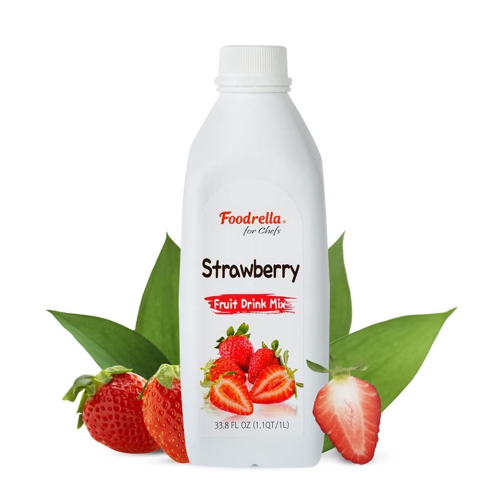 Foodrella Strawberry Flavor Concentrate Syrup Fruit Puree, 33.8 Fl Oz (1L), Makes A Refreshing Cool Drink Including Fruit Drinks, Smoothies, Juice, Soda, Iced tea &amp; More