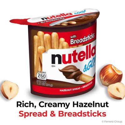 Nutella &amp; GO! 4 Pack, Hazelnut and Cocoa Spread with Breadsticks, Snack Cups, 1.9 oz Each