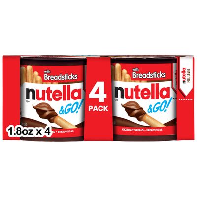 Nutella &amp; GO! 4 Pack, Hazelnut and Cocoa Spread with Breadsticks, Snack Cups, 1.9 oz Each