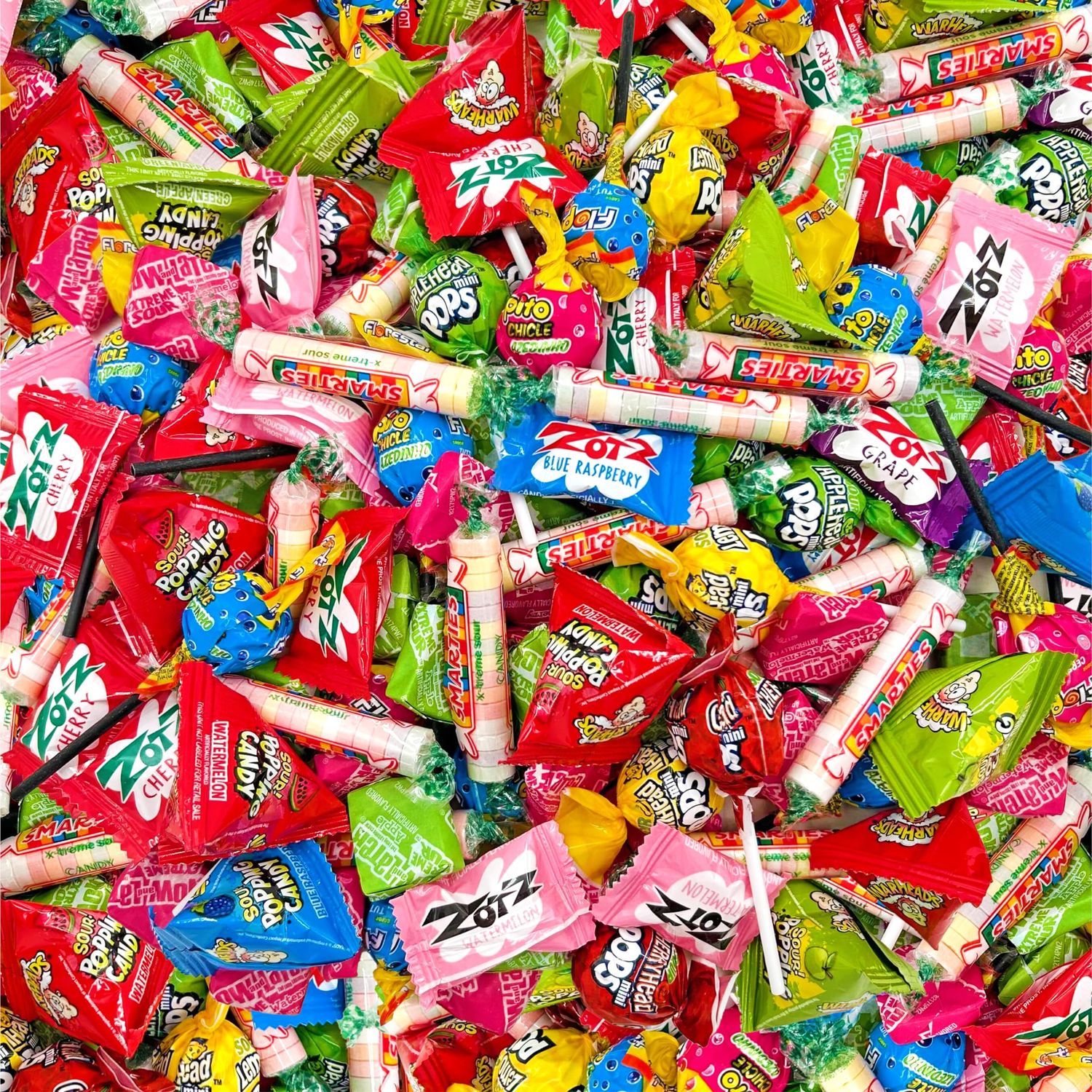 Christmas Candy Assortment - Sour Mix - Zotz, Smarties, Warheads, Lollipops, Fruit Chews (2 Pound Bag - Approx. 130 Count)