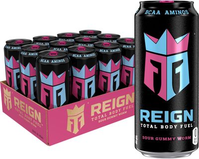Reign Total Body Fuel, Sour Gummy Worm, Fitness &amp; Performance Drink, 16 Fl Oz (Pack of 12)