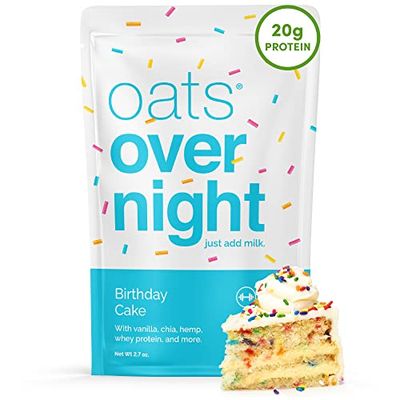 Oats Overnight Birthday Cake - Overnight Oats with 20g Protein, 5g Fiber Breakfast Protein Shake - Gluten Free Oatmeal, Non GMO High Protein Oatmeal (2.7 oz per meal) (8 Pack)