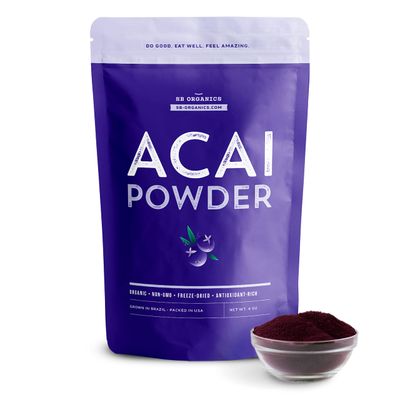 Sun Bay Foods Acai Berry Powder from Brazil - 4 oz Bag of Organic Non-GMO Vegan Freeze-Dried Acai Powder from Brazil - Free of Gluten, Dairy, and Soy