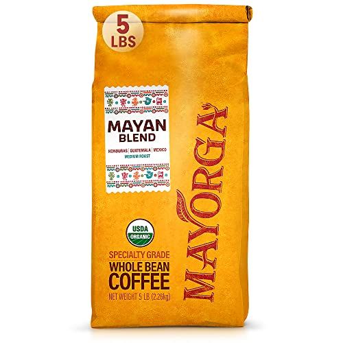 Mayorga Medium Roast Whole Bean Coffee, 5 lb bag - Mayan Blend Coffee Roast - Smooth &amp; Flavorful Organic Coffee - Specialty Grade 100% Arabica Coffee Beans - Non-GMO, Direct Trade