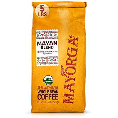Mayorga Medium Roast Whole Bean Coffee, 5 lb bag - Mayan Blend Coffee Roast - Smooth &amp; Flavorful Organic Coffee - Specialty Grade 100% Arabica Coffee Beans - Non-GMO, Direct Trade