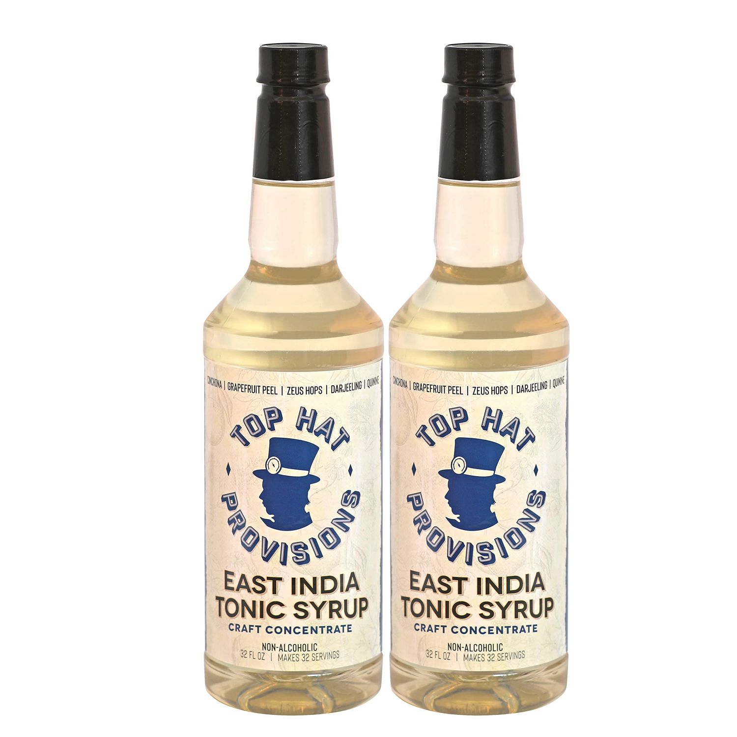 Top Hat East India Quinine Tonic Syrup - Compatible with SodaStream - Tonic Syrup for Homemade Tonics - Cocktail Syrup for Tonic Club - Just add Club Soda - 2 Pack of 32oz Bottles