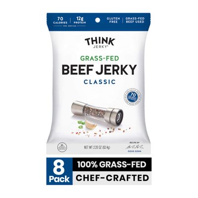 Think Jerky Classic Beef Jerky 22 Ounce Bags Pack of 8 Bags  Delicious Chef Crafted Jerky GrassFed Beef Jerky Gluten Free No Antibiotics or Nitrates  Healthy Protein Snack Low Calorie and Low Fat