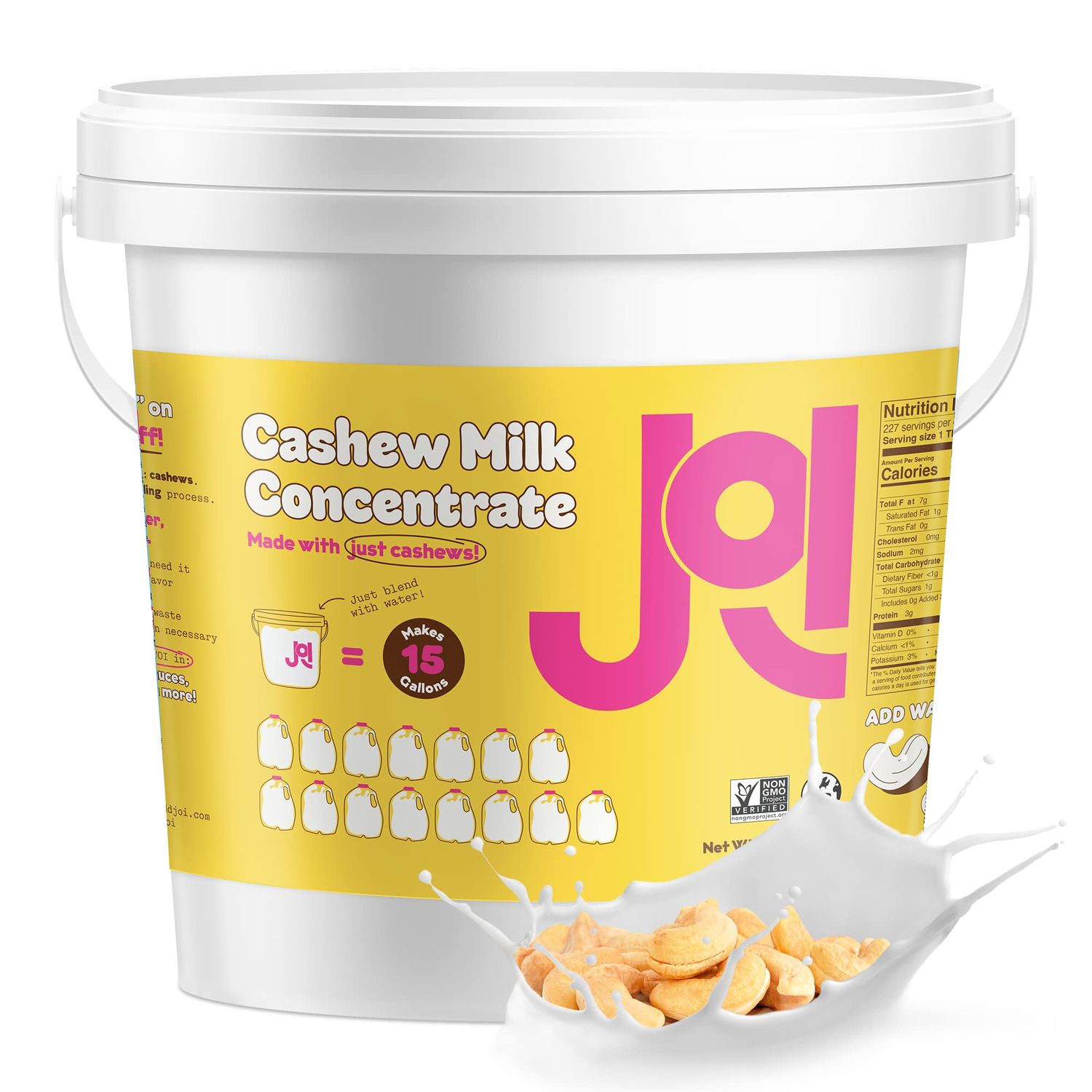 Cashew Milk Unsweetened Plain Concentrate by JOI - 60 Quarts - Vegan, Kosher, Shelf Stable, Keto-Friendly, Dairy Free, &amp; Fat Free Milk - Almond Milk Powder Substitute, Coffee &amp; Plant Milk Creamer