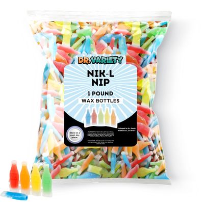 Nik L Nips Wax Bottle Candy Drinks, 1LB Bulk Candy - Nostalgic 90s Candy - Soda Bottle Nips Wax Candy - By Dr. Variety