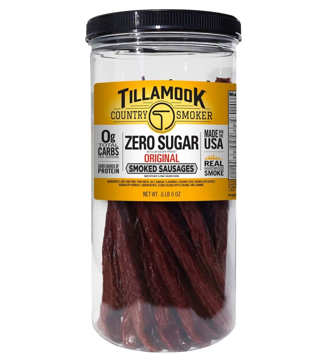 Tillamook Country Smoker Keto Friendly Zero Sugar Smoked Sausages, Original, 12 Ounce Tall Jar, 17 Count