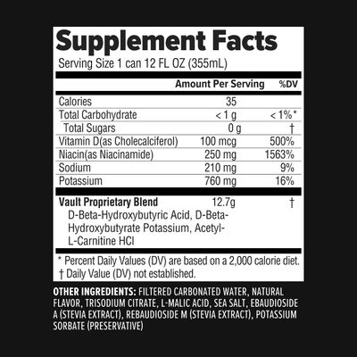 VAULT Caffeine Free Brain Energy Drink - Nootropic for Mental Focus Sharpness Memory and Reaction Time - No Crash or Jitters - Sugar Free - 12 Fl Oz (Pack of 12) - Tangy Coconut Flavor