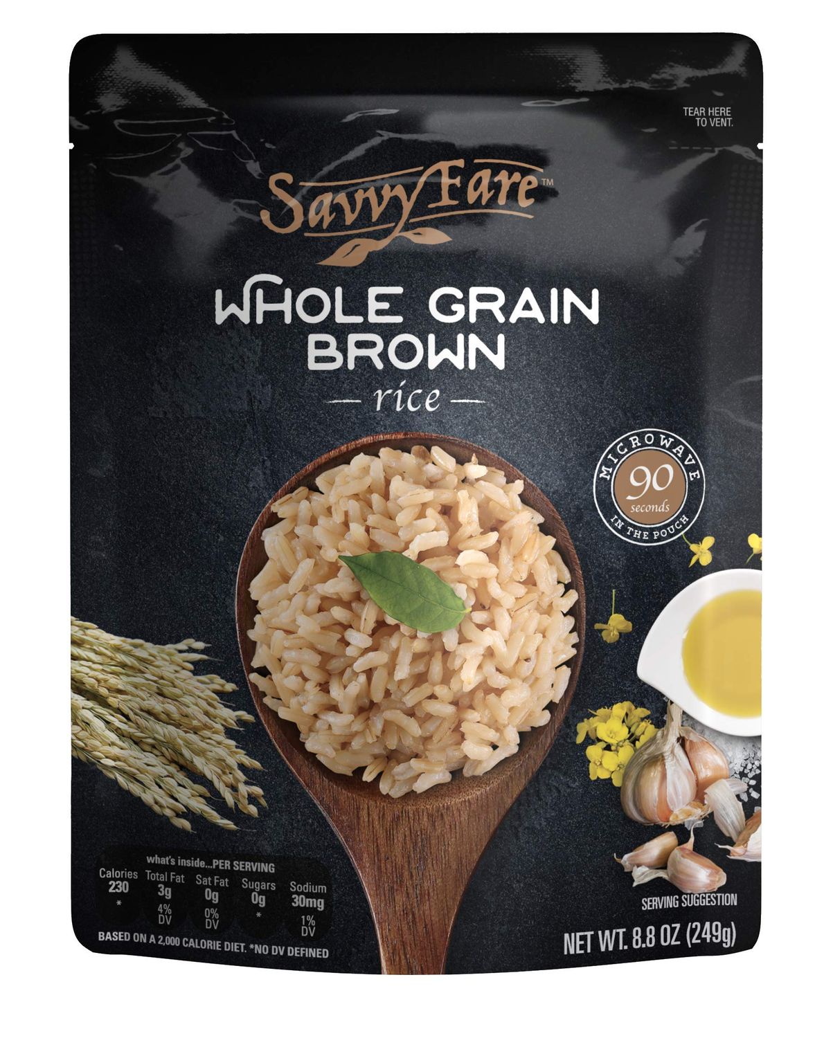 SavvyFare Microwaveable Whole Grain Brown Rice | 90-second Rice, 8.8oz
