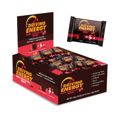 ZenEvo - Driving Energy Berry Dark Chocolate With Caffeine - Caffeinated Chocolate Energy Bites - Low Calorie, Kosher, Gluten Free Snack - 50 Count
