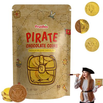 Pirate Belgian Milk Chocolate Coins, Kosher Certified Dairy, Non GMO (50-Pack)